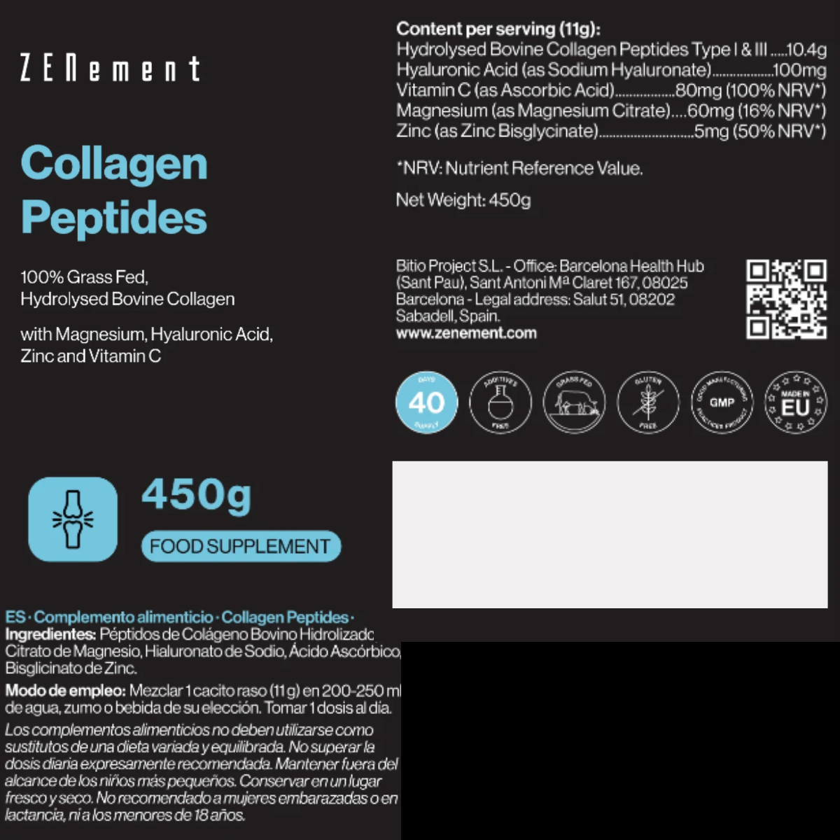 Zenement Hydrolysed Bovine Collagen Peptides 450 g