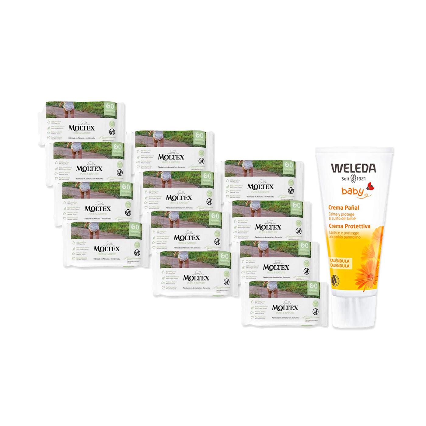 PACK SPECIALE Crema per il cambio Weleda alla calendula 75 ml + Confezione da 12 x Salviette Moltex Pure & Nature 60 pezzi