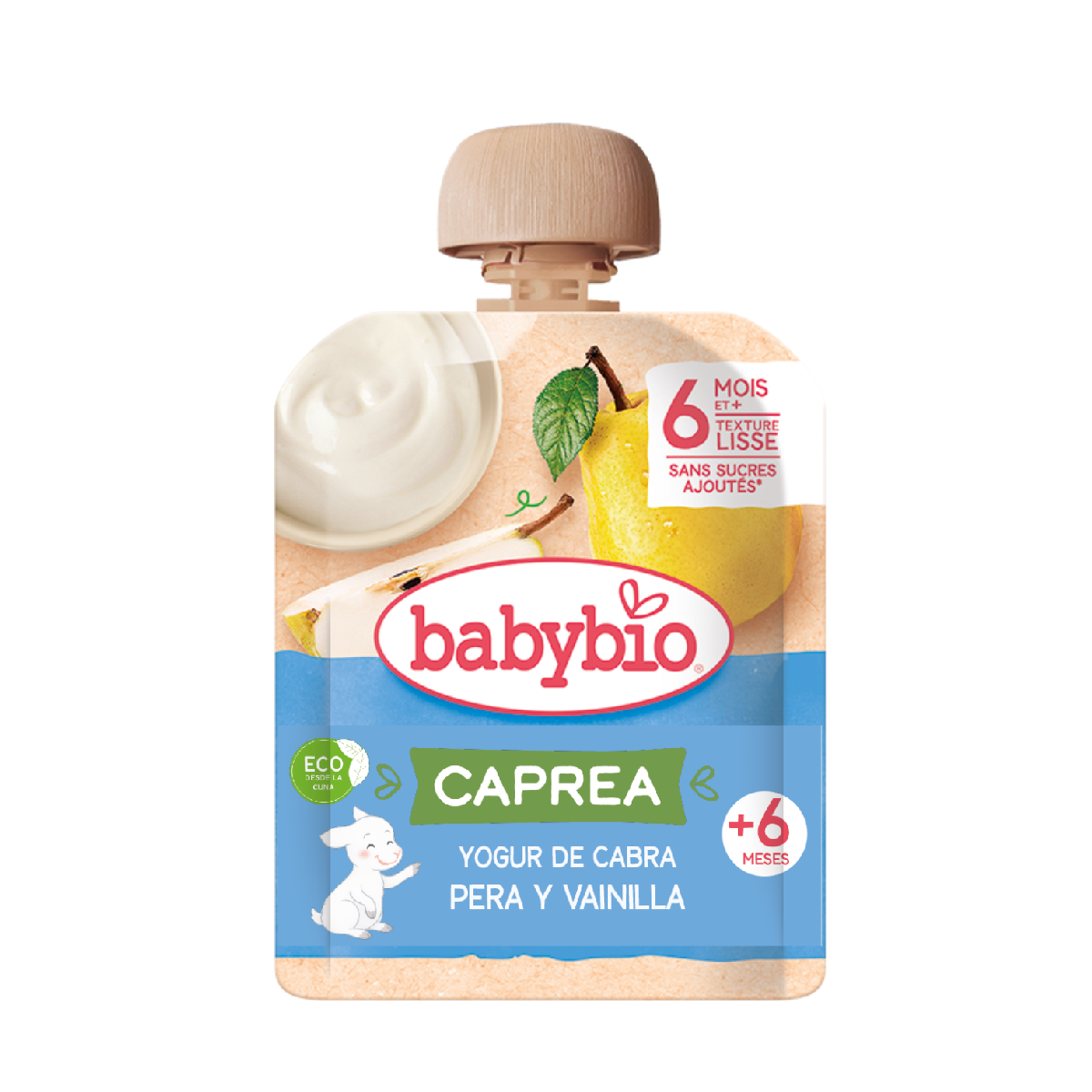Saszetka jogurt z mleka koziego, gruszka i wanilia (od 6 miesięcy) babybio 85 g