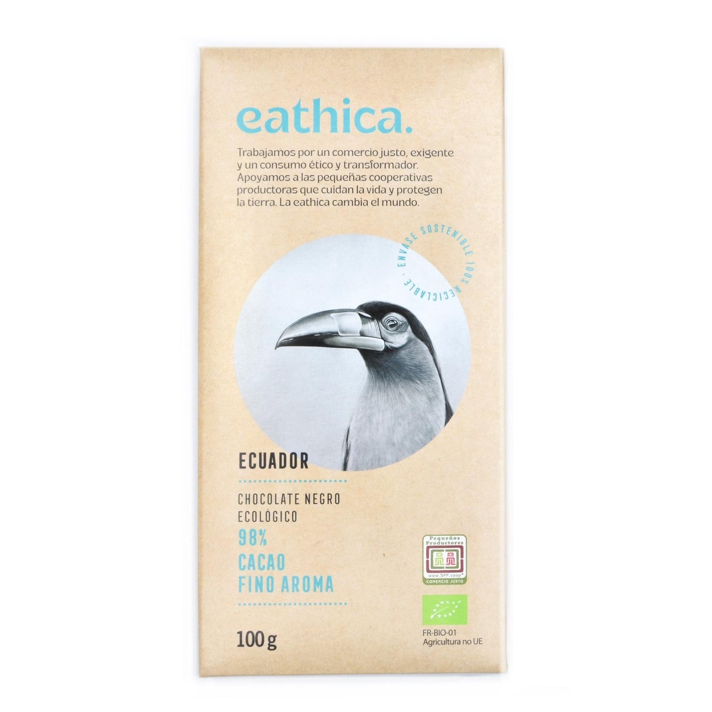 Chocolat Eathica 98 % Équateur BIO 100 g