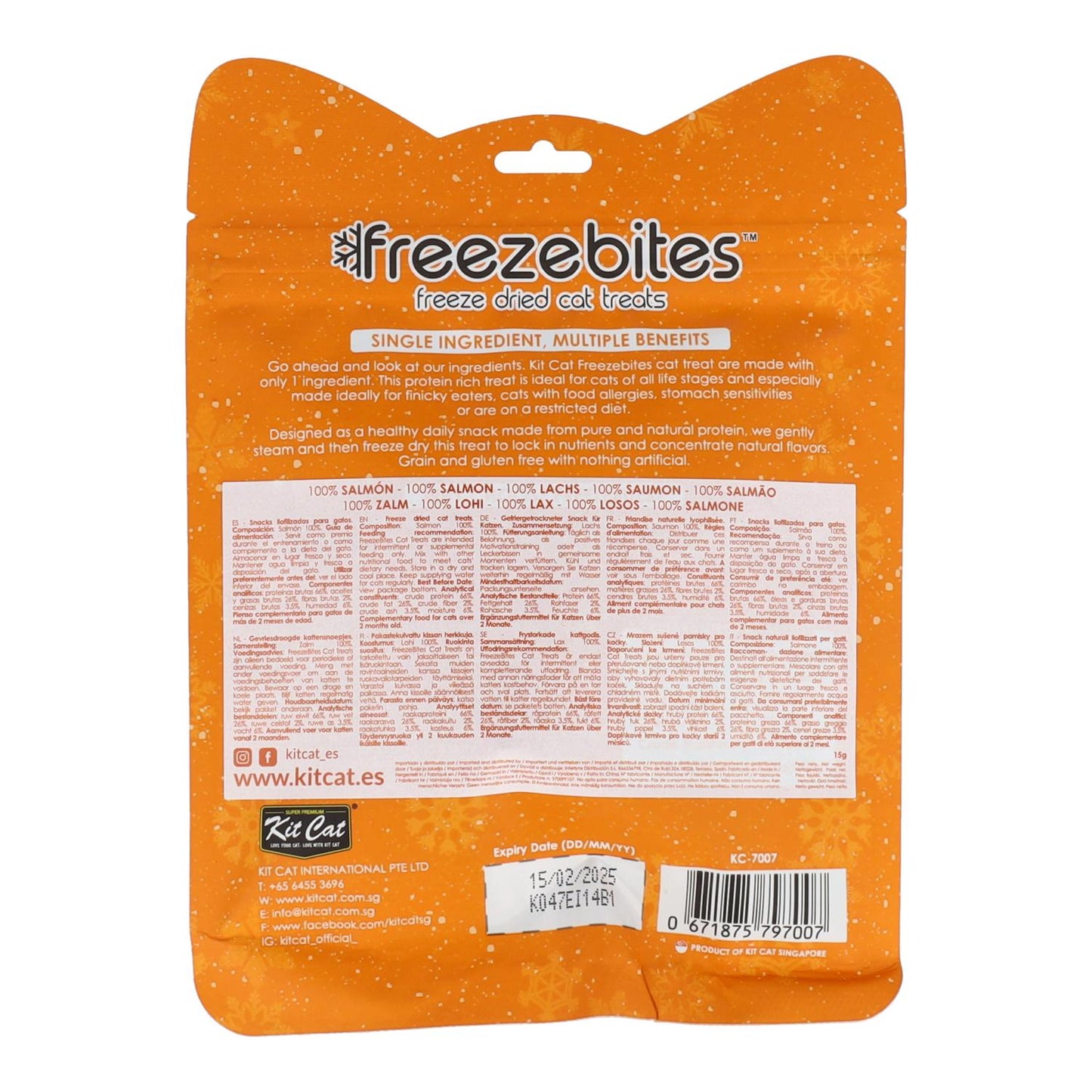 Kit Cat FreezeBites – Lachs 15 g Natürlicher gefriergetrockneter Snack für Katzen