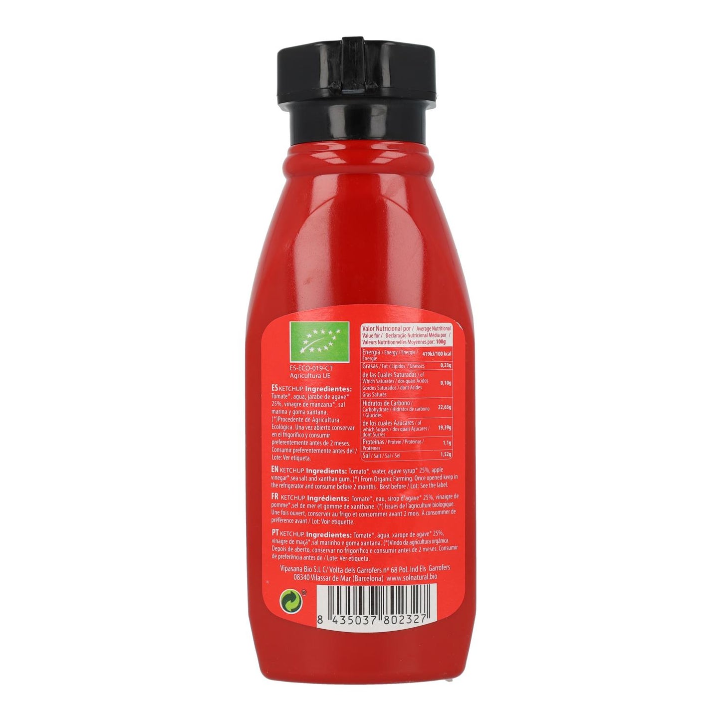 Ketchup con sciroppo d'agave biologico Sol Natural 275 g