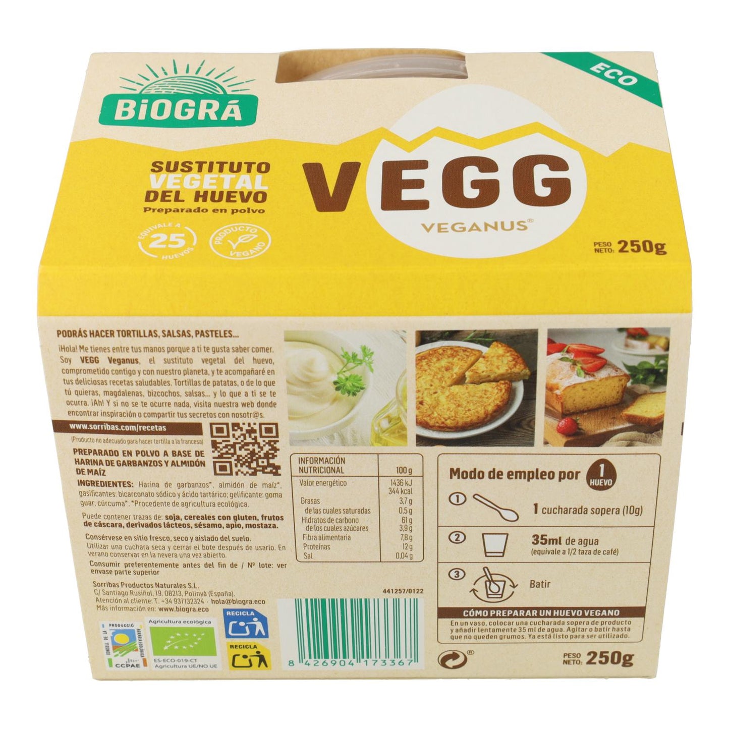 Vegg, substitut d'œuf végétal bio, Biográ 250 g