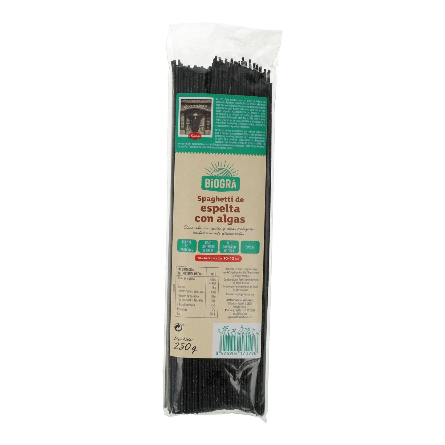 Spaghetti di farro con alghe (spirulina e fucus) Biográ, 250 g