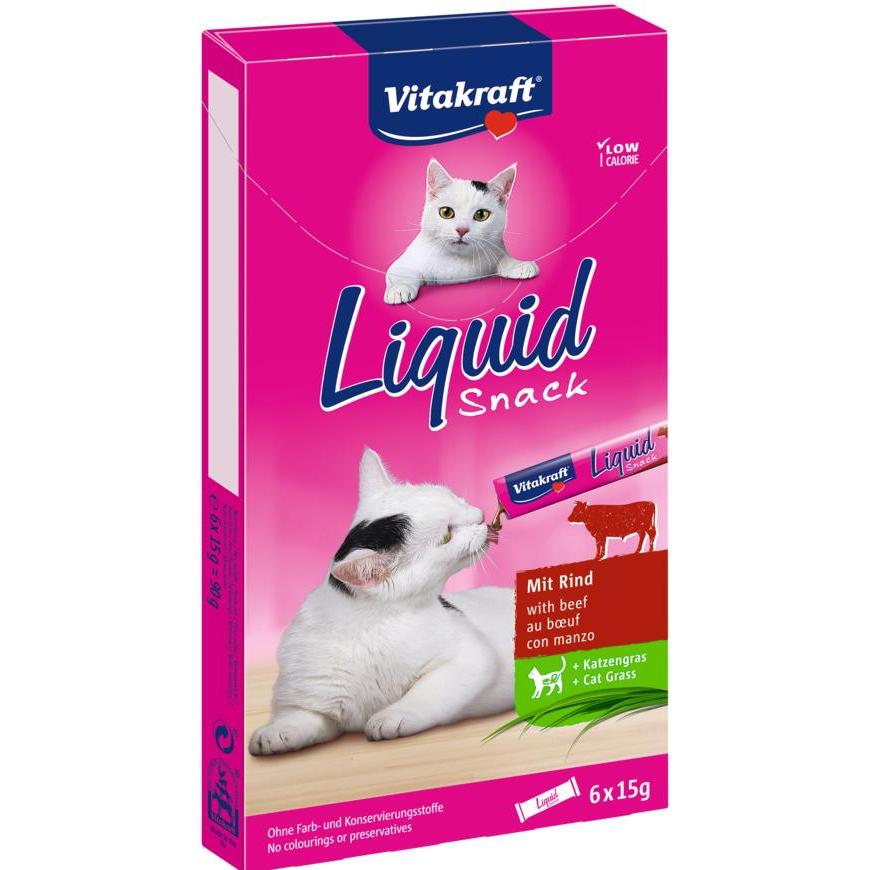 Vitakraft Cat Liquid Snack cremoso di manzo con inulina 6x15 g