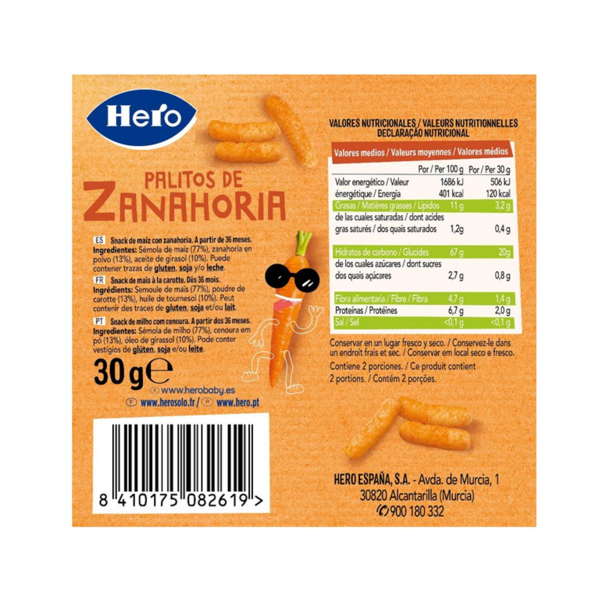 Confezione da 7 bastoncini di carota 30 g-Hero Kids