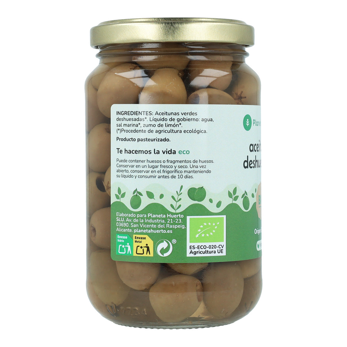 Pack of 12 Eco Planeta Huerto Pitted Olives 335 g