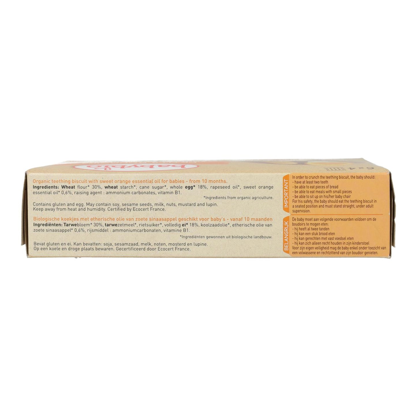 Biscotti biologici per la dentizione al gusto di arancia per bambini Babybio 120 g