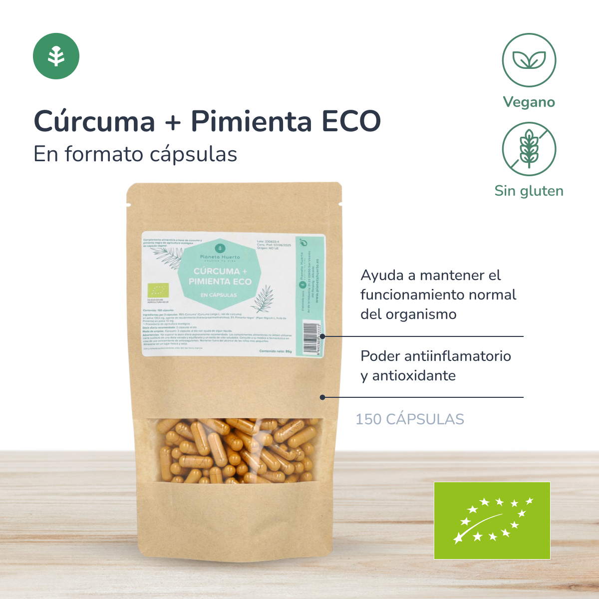 Bio-Kurkuma + Bio-Pfeffer Planeta Huerto 150 Kapseln
