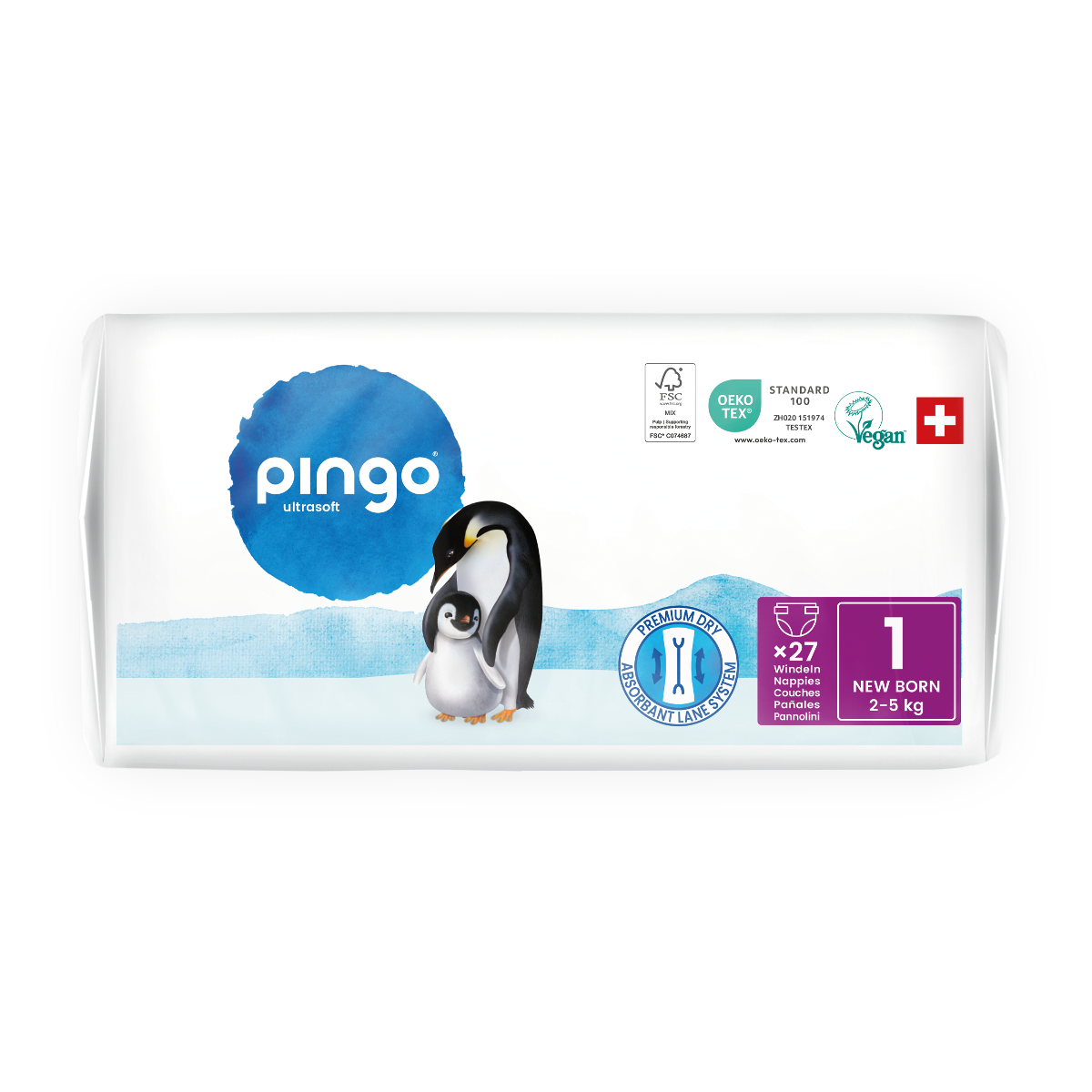 Pieluchy T1 (2–5 kg) Pingo 27 szt.