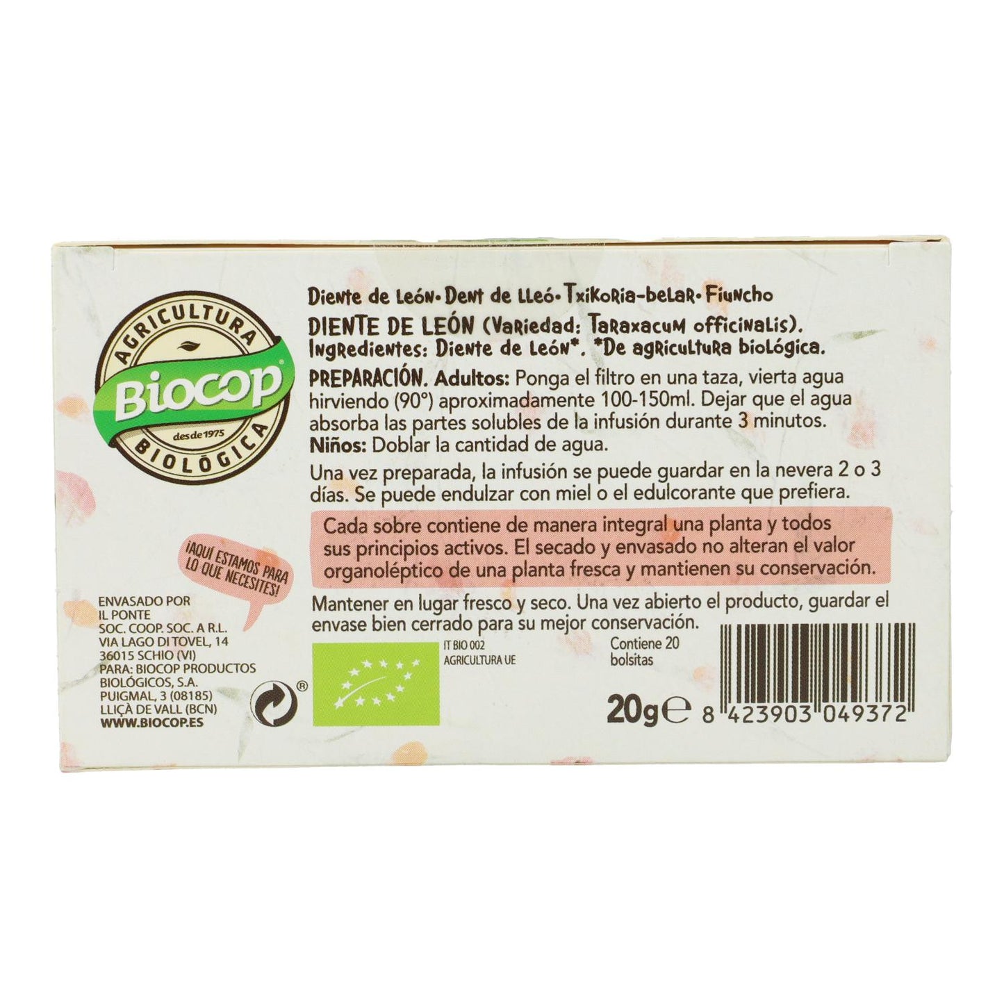 Tè al dente di leone Biocop Giardino 20 bustine