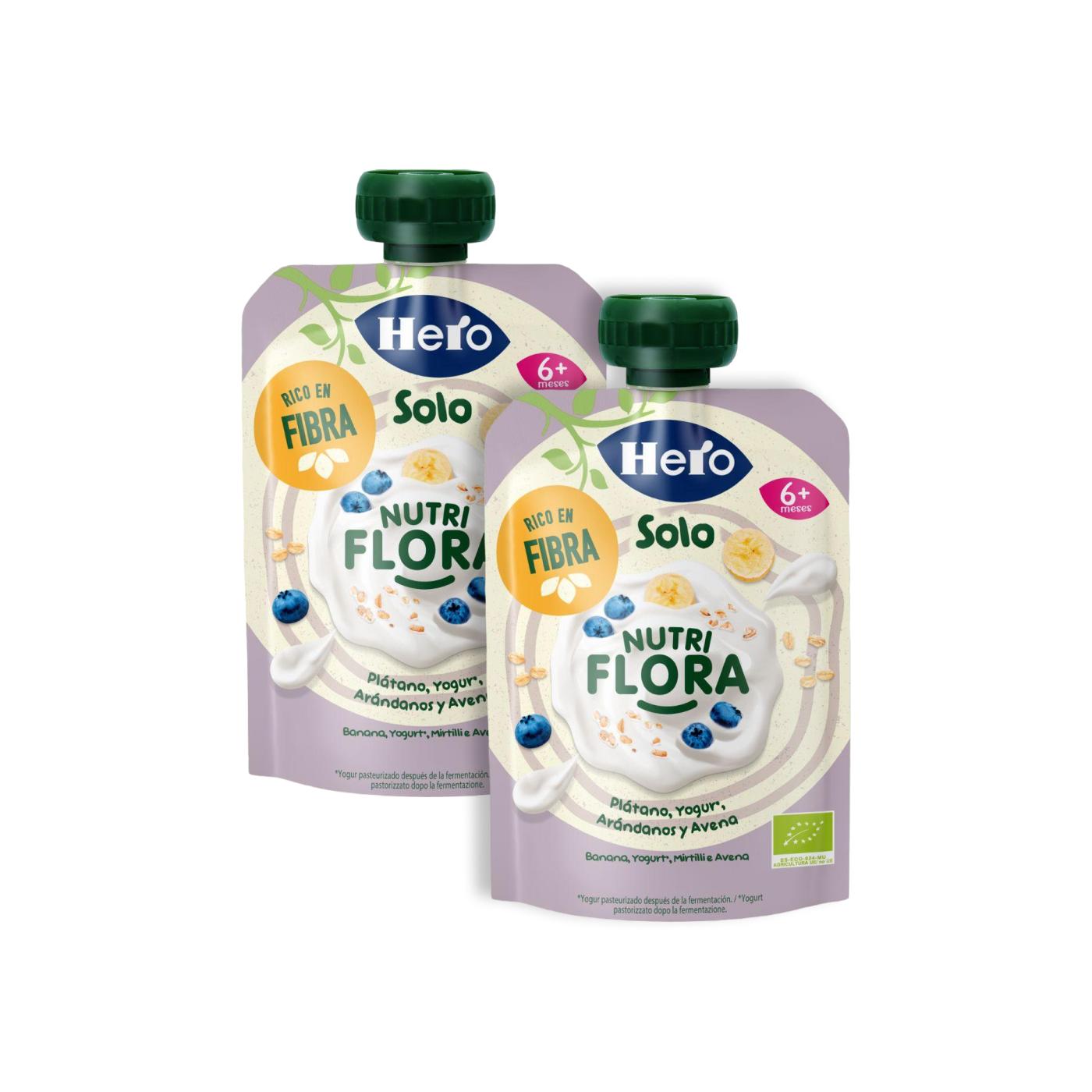 Confezione promozionale 2 bustine Nutri Flora gusto banana, mirtilli, yogurt e avena 100 g Hero Solo