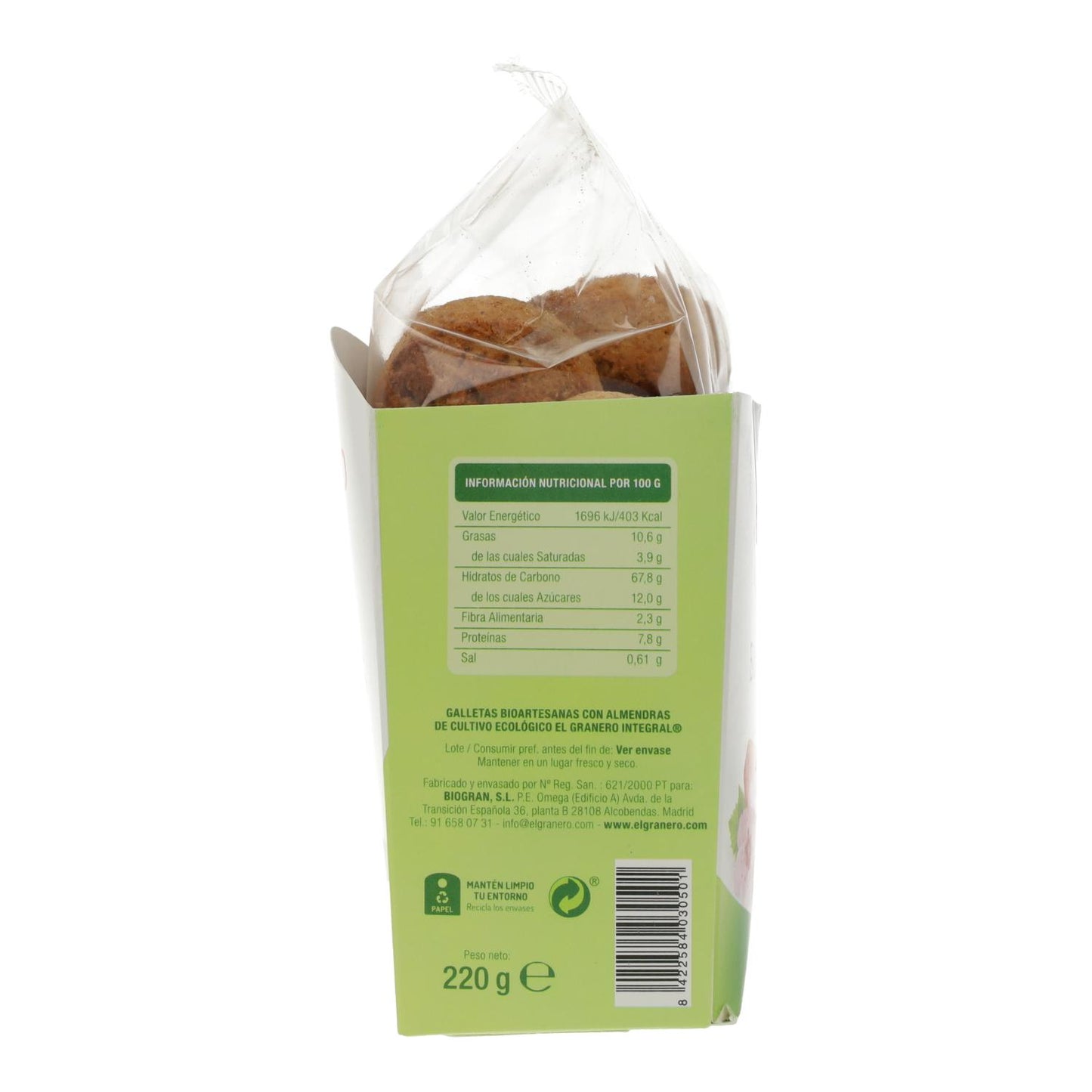 Galletas Artesanas con Almendra Bio El Granero, 220 g