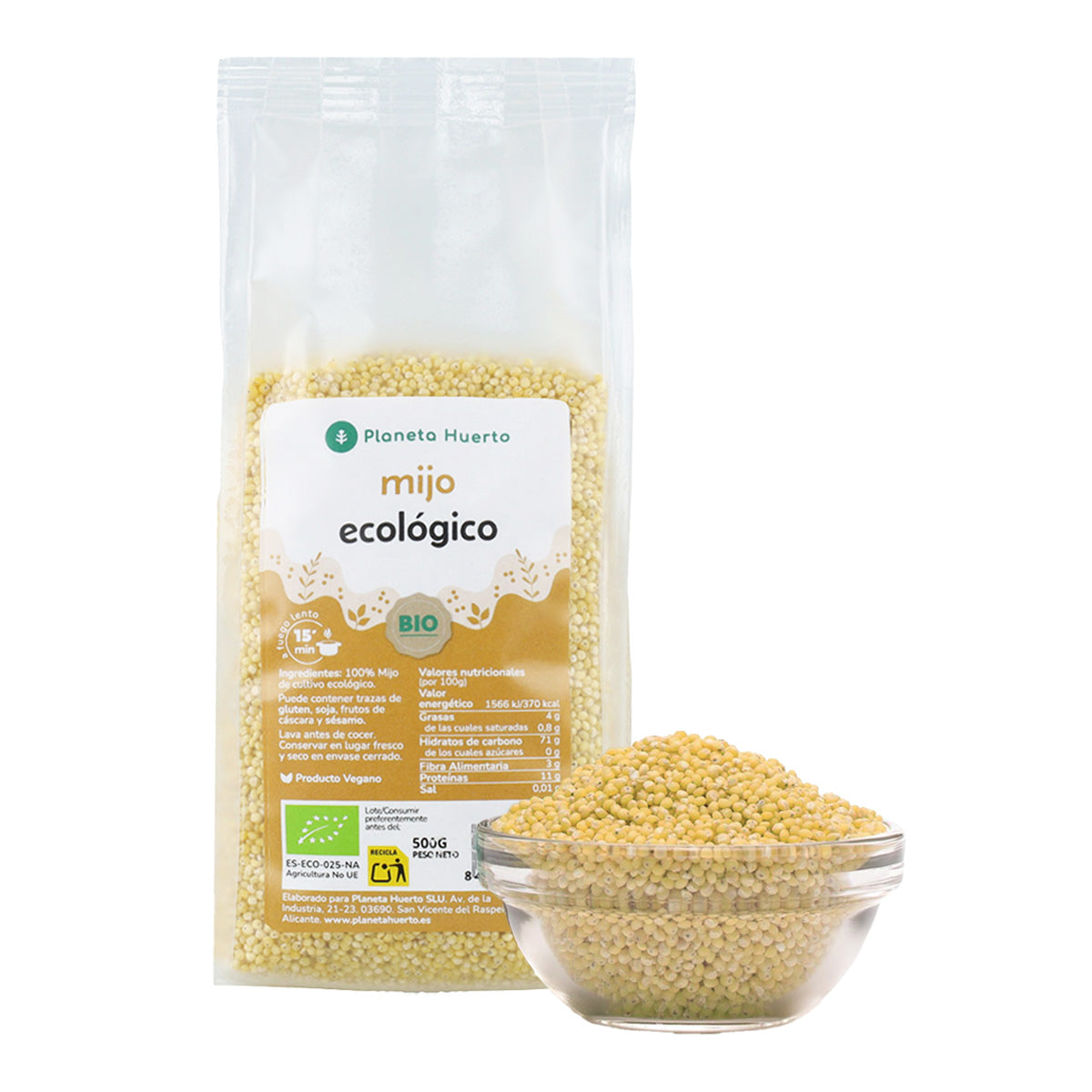 Pak 2x Gepelde gierst ECO Planeta Huerto 500 g