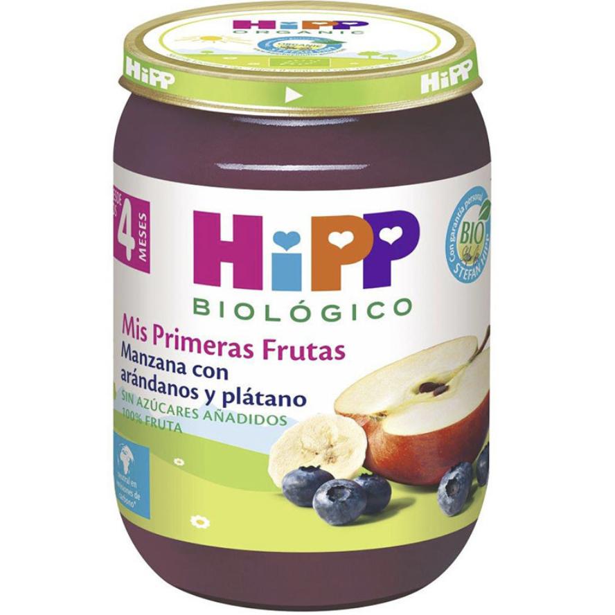Burk med ekologisk äpple, jordgubbe, banan och hallon +4 månader HiPP 125 g