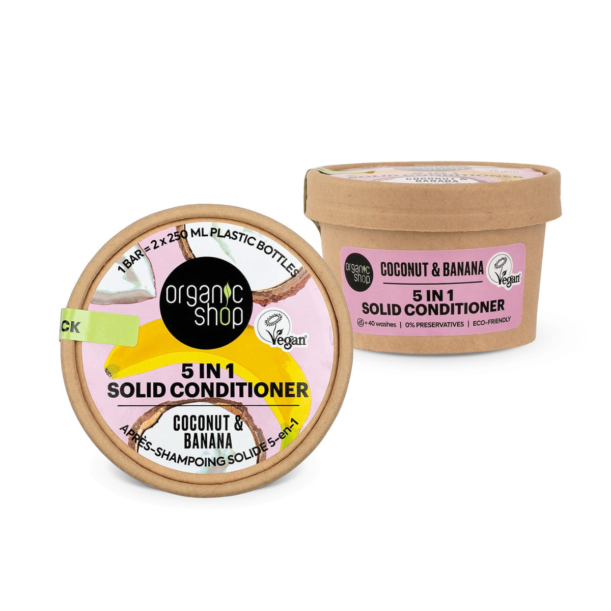 Après-shampooing solide 5 en 1 banane et noix de coco Organic Shop