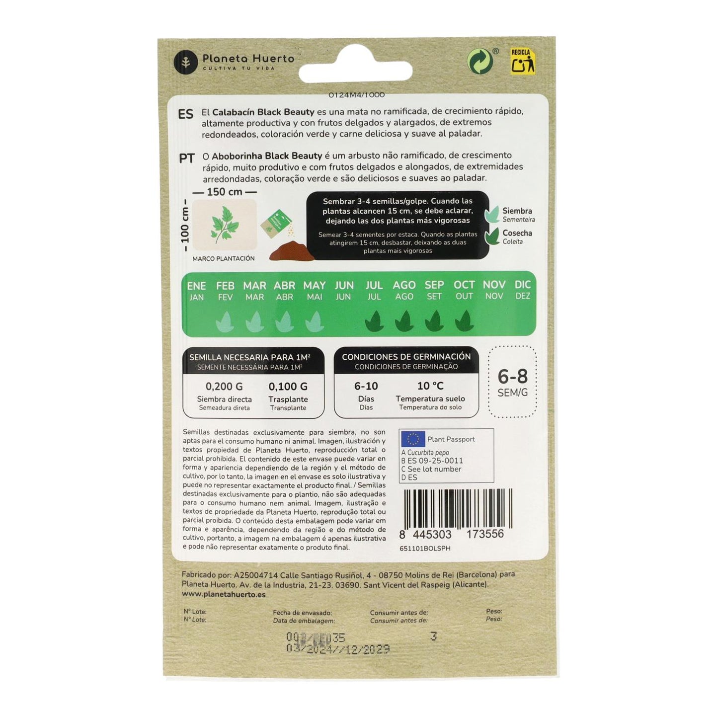 Organiczne nasiona cukinii Black Beauty Planeta Huerto