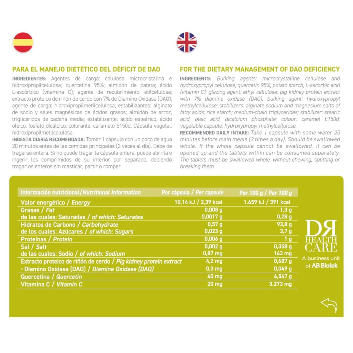 DAOfood® Plus 60 kapsułek z tabletkami odpornymi na działanie żołądka