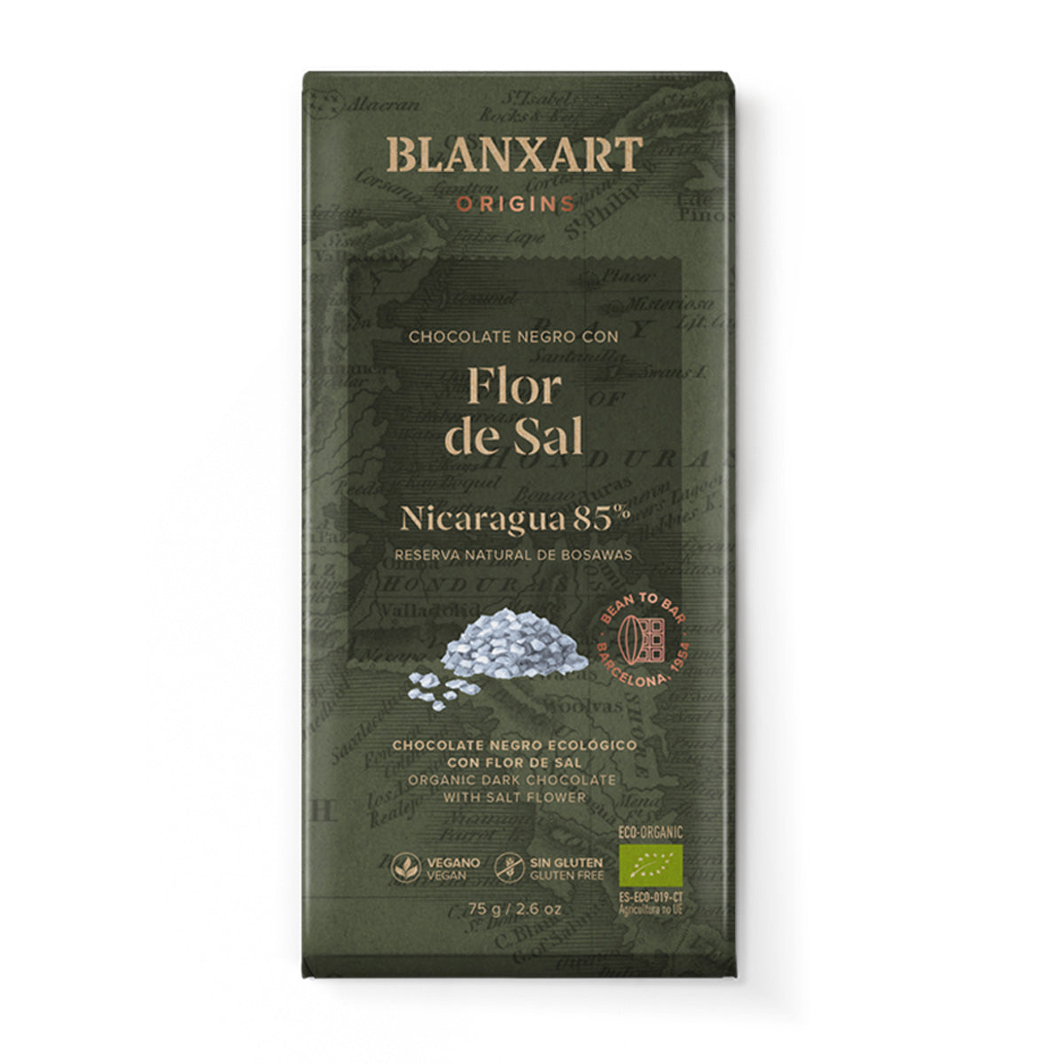 Chocolat Nicaragua 85 % avec fleur de sel, bio, végétalien, sans gluten Blanxart 75 g