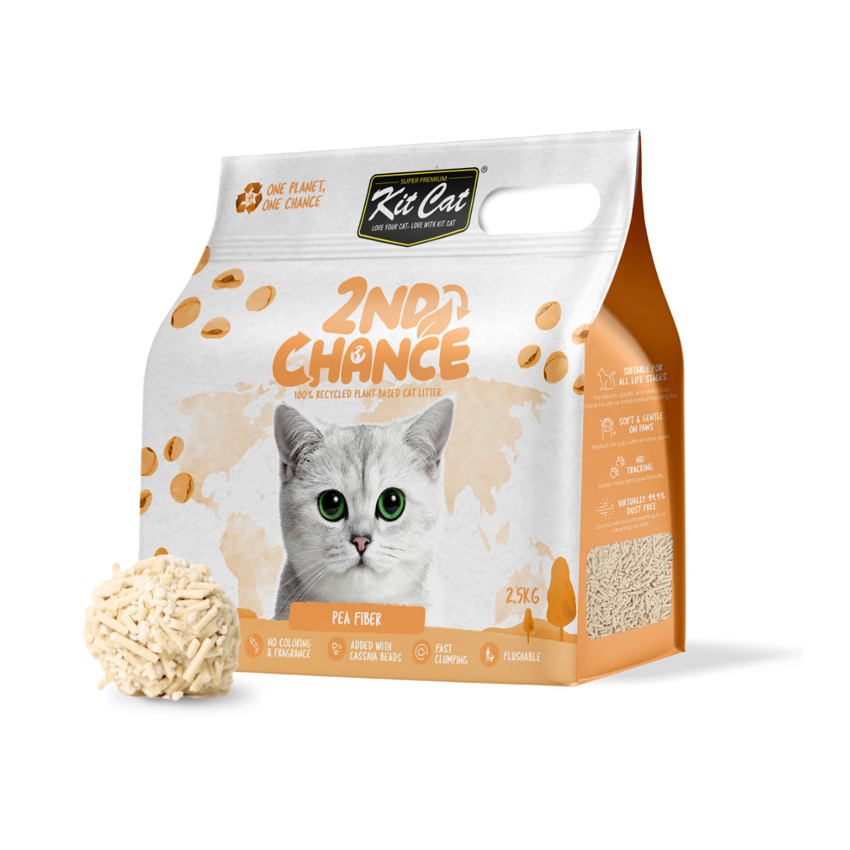 2nd Chance Eco Cat Litter Kit - Pea Fibre (Original) 2.5 kg Pea Husk and Cassava