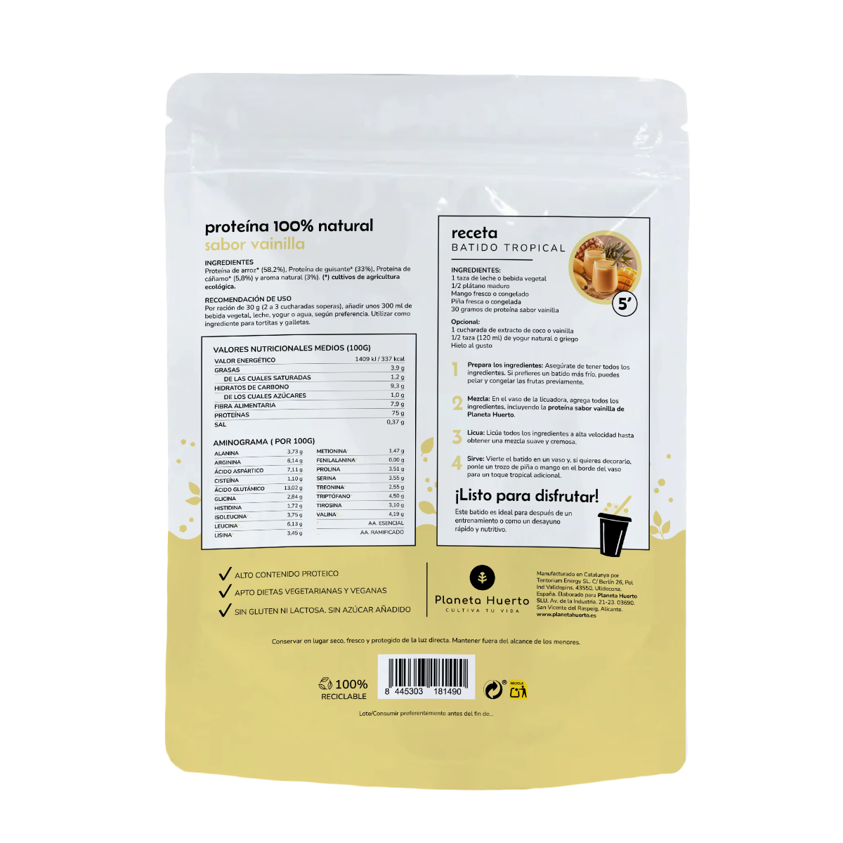 Vegetable protein Eco 75% vanilla Planeta Huerto 500 g