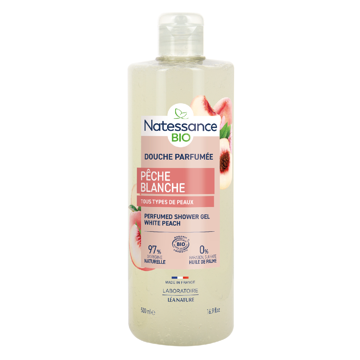 Gel doccia alla pesca bianca Natessance 500 ml