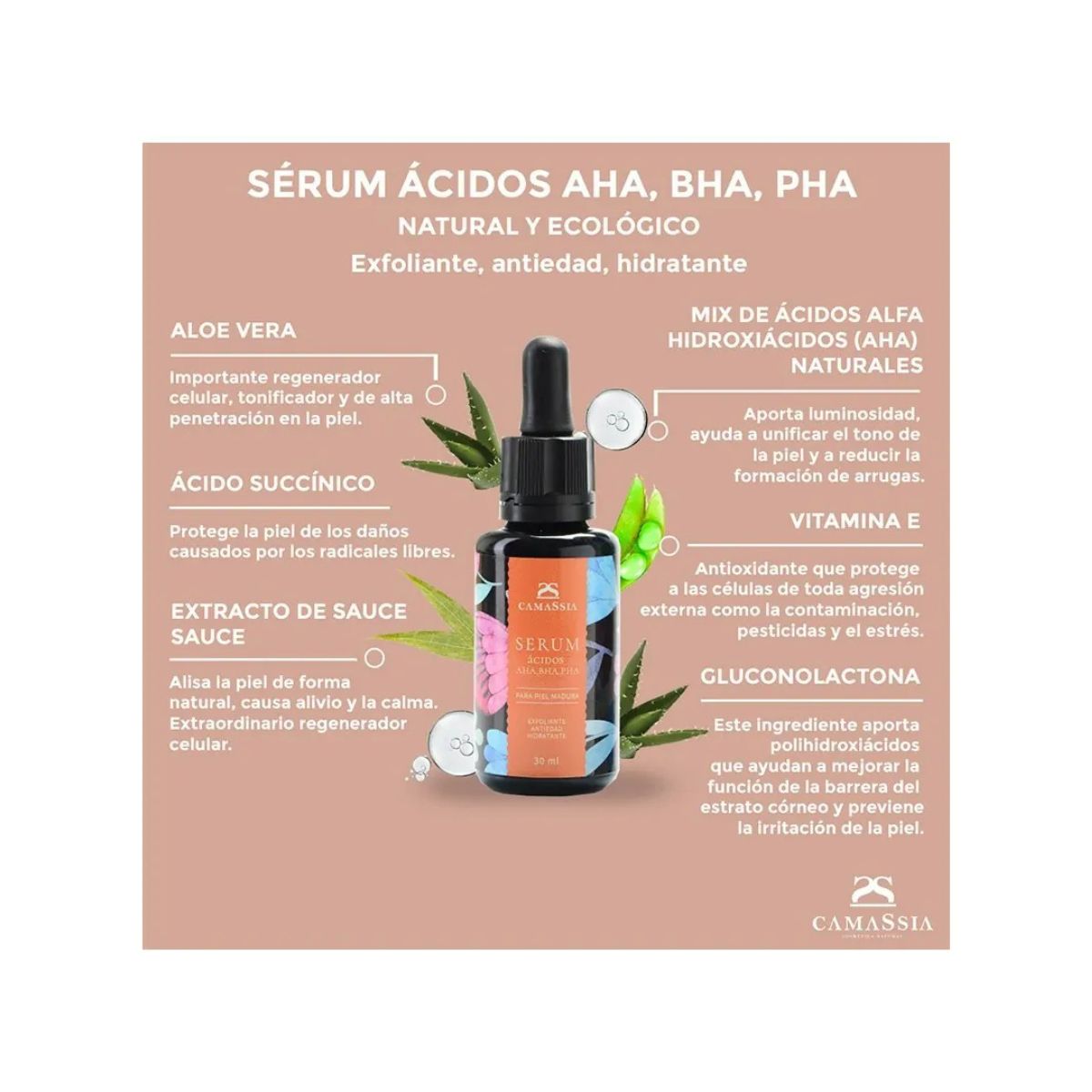 Serum mit AHA-, BHA- und PHA-Säuren, Camassia, 30 ml