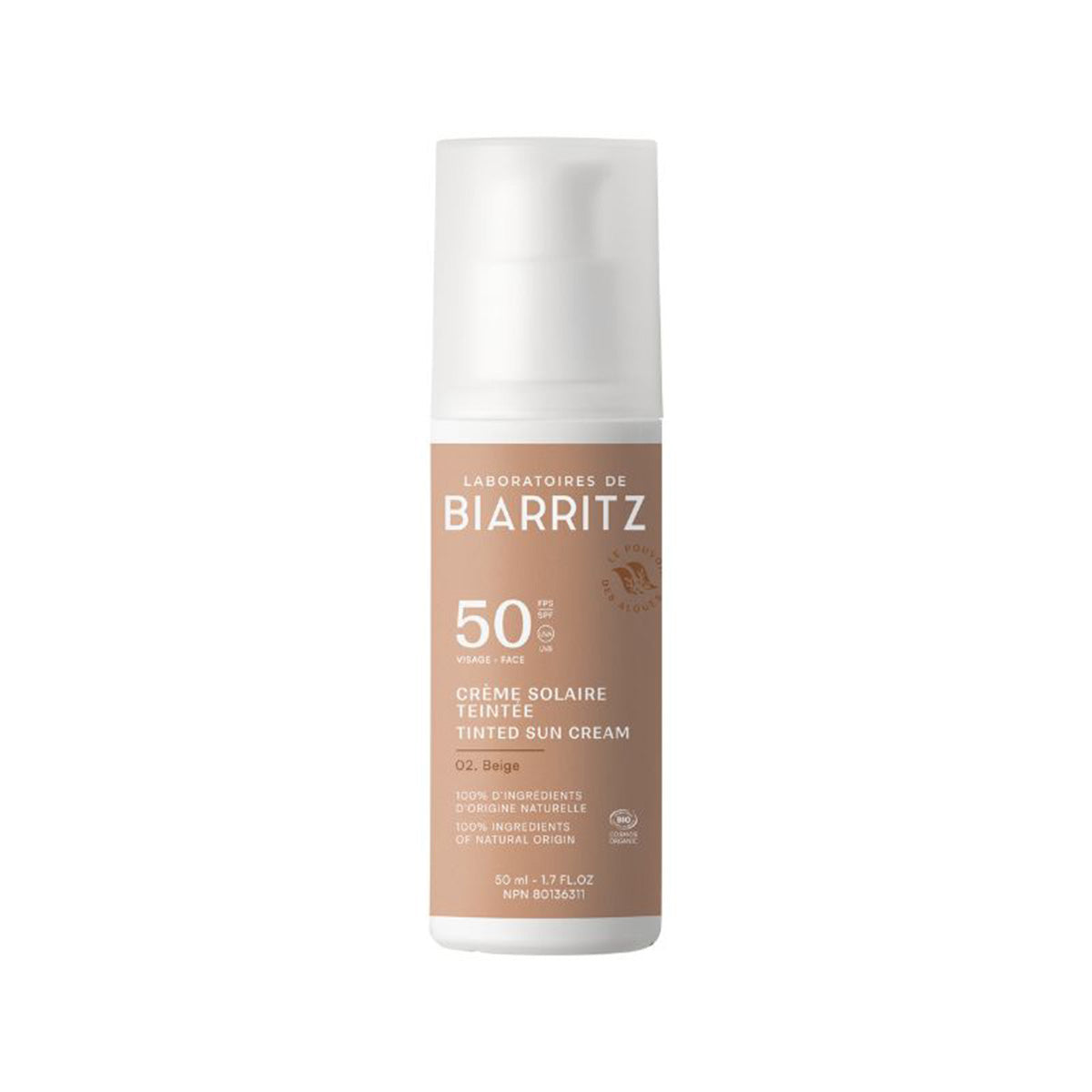 Gekleurde gezichtscrème met zonbescherming SPF50, tint beige, Laboratories Biarrtiz, 50 ml