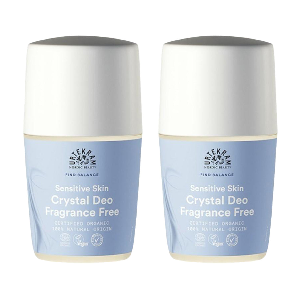 Pack of 2 Urtekram Fragrance-Free Roll-On Deodorants, 50 ml