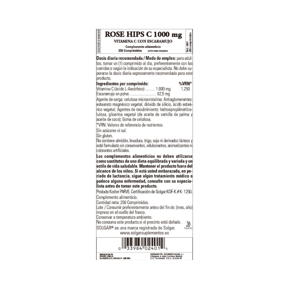 Rose Hips Vitamin C, 250 tabletter à 1000 mg