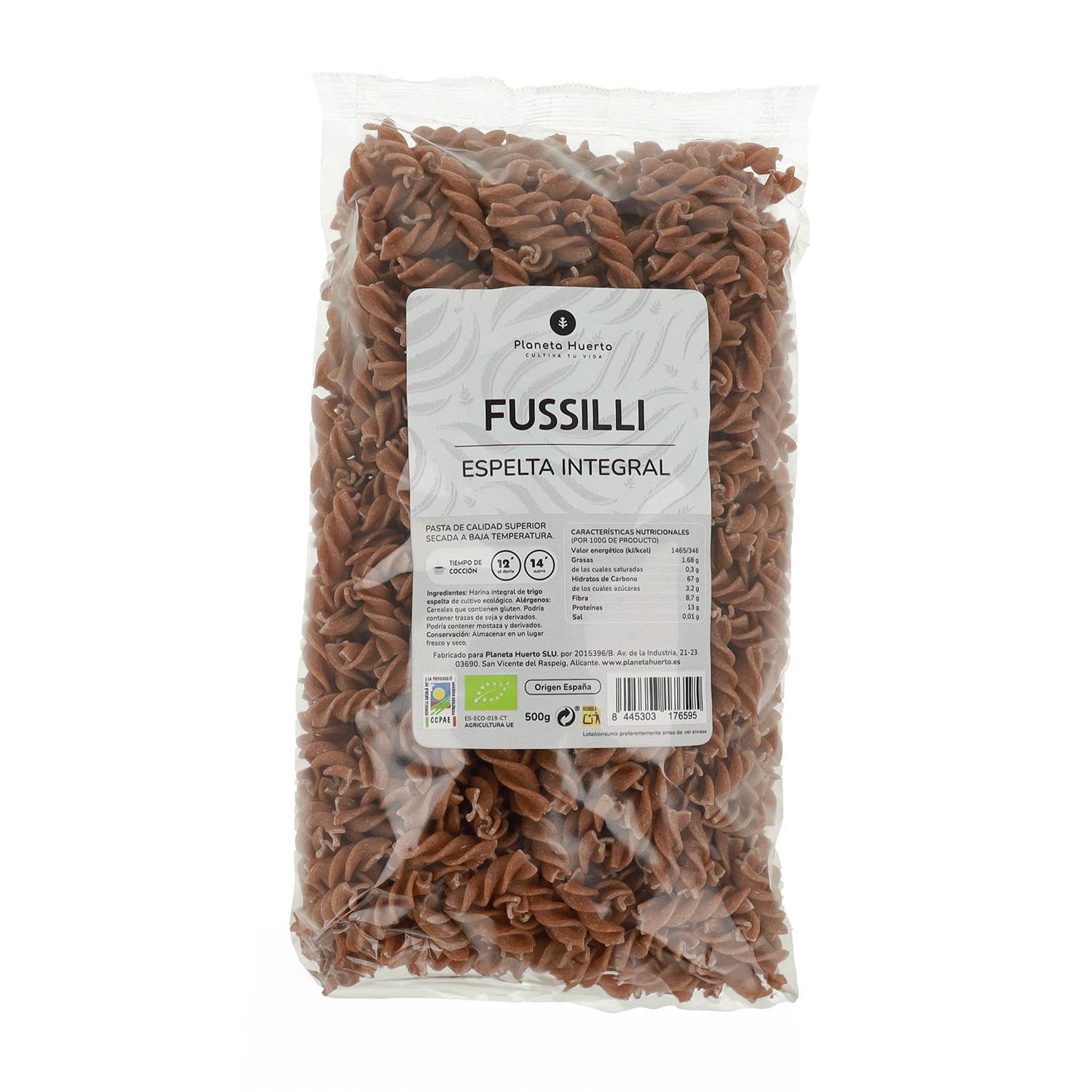 Wholemeal spelt fussilli ECO Planeta Huerto 500gr