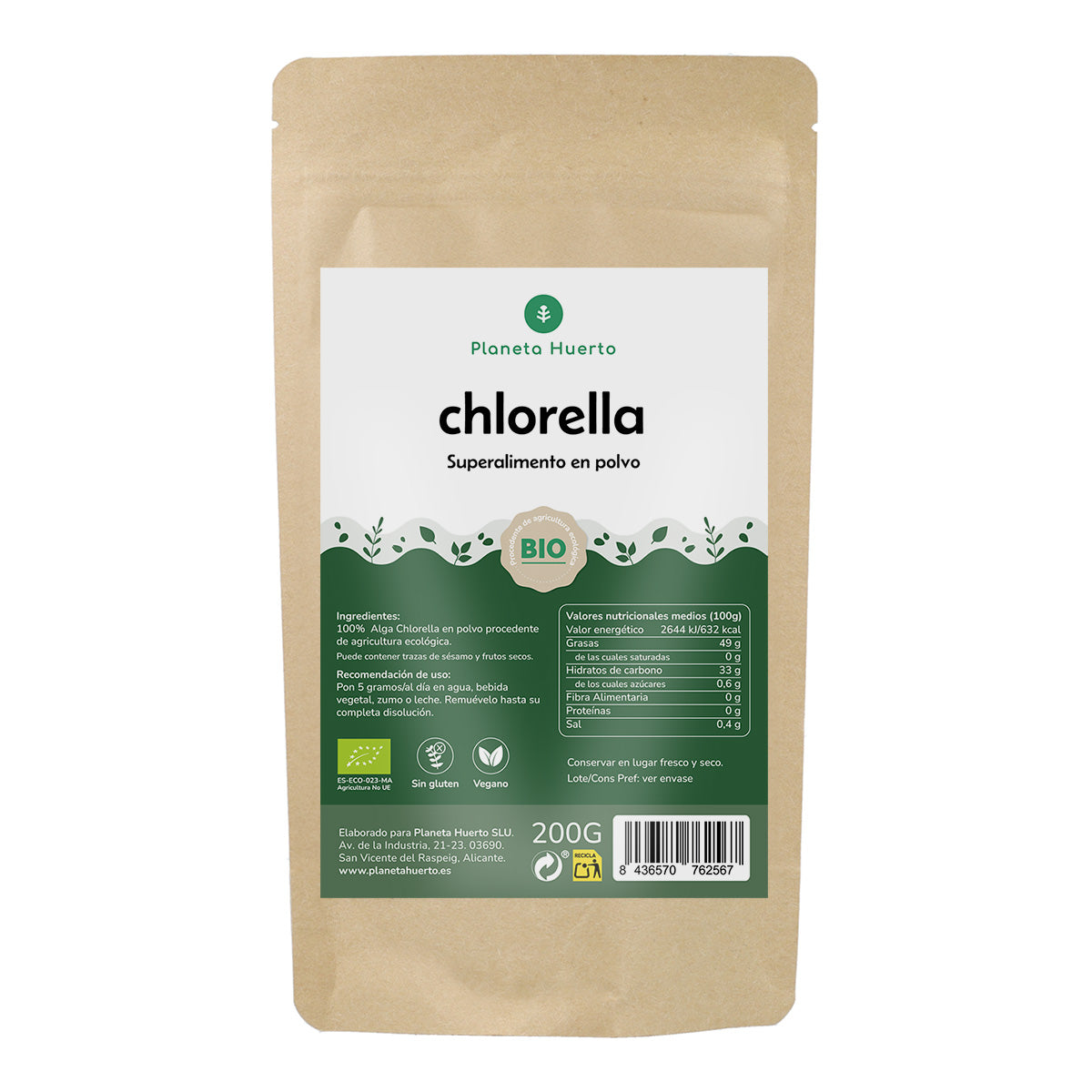 Biologische Chlorella 400 mg Planeta Huerto 300 tabletten