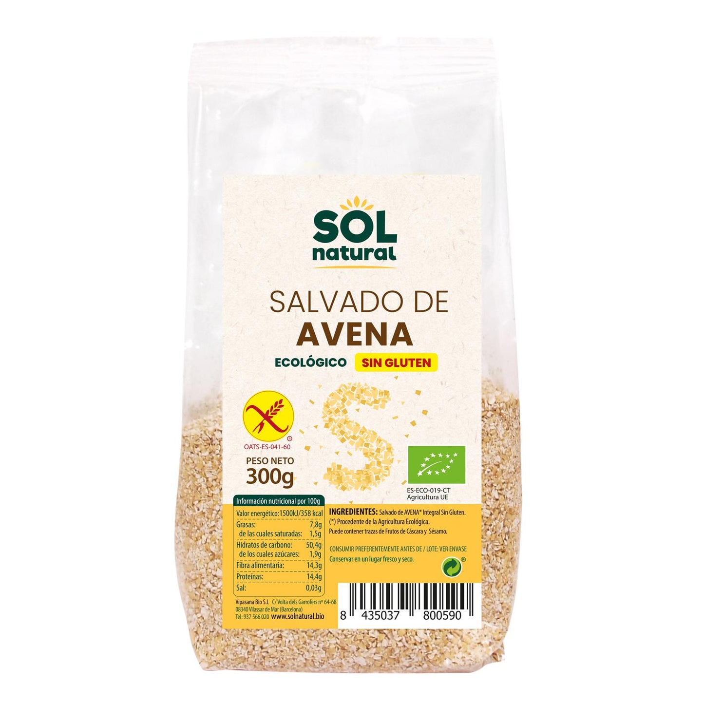 Farina d'avena senza glutine Sol Natural 300 g
