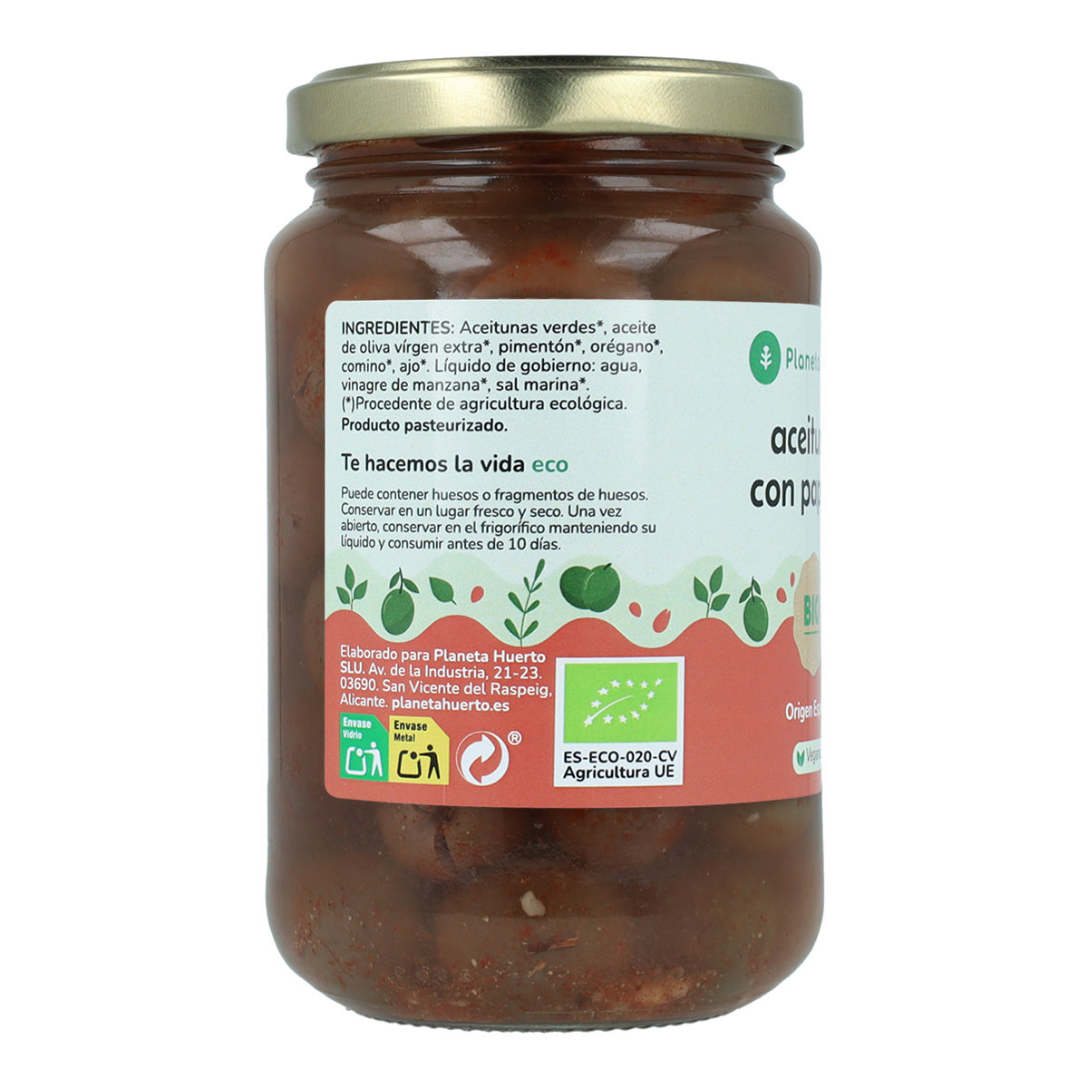 Green olives with Paprika Eco Planeta Huerto 390 g