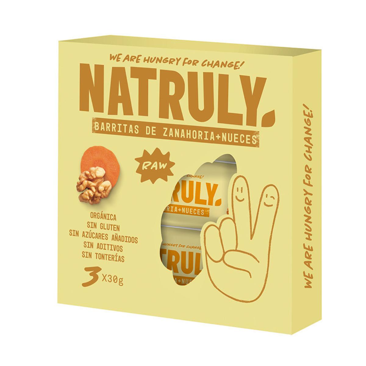 Pakket 3 x 30 g Raw BIO-reep met wortel en walnoten Natruly