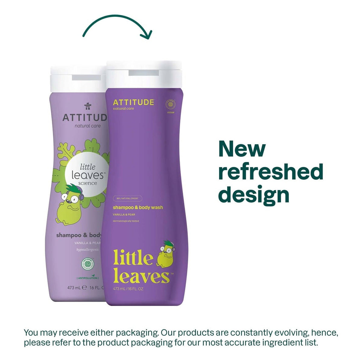 Gel und Shampoo Little Leaves Vanille und Birne für Kinder, Attitude, 473 ml