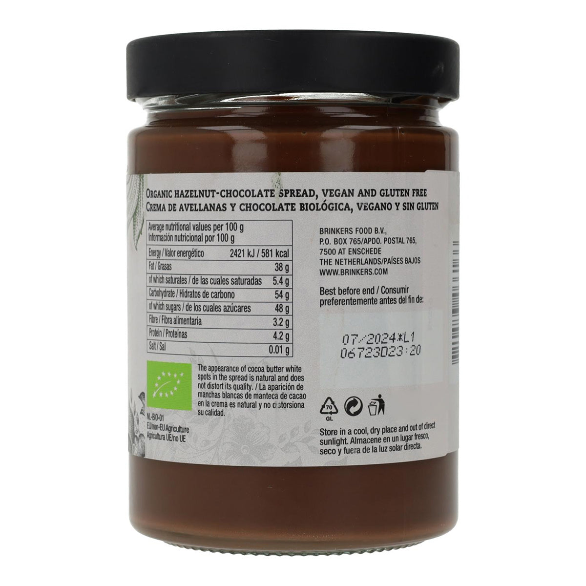 Vegansk glutenfri choklad- och hasselnötskräm La Vida Vegan 270 g