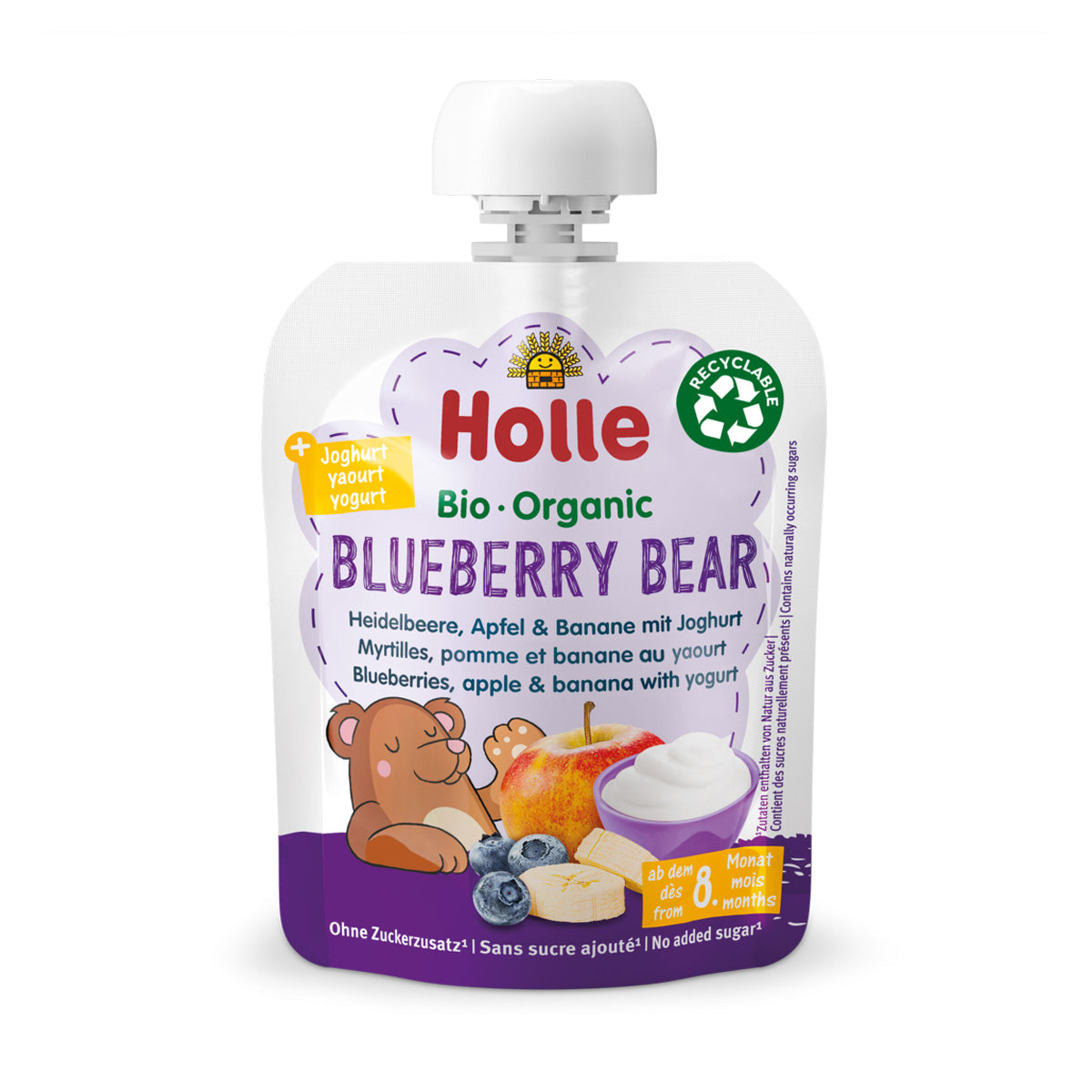 Smoothie BIO z jagodami, jabłkiem, bananem i jogurtem (od 8. miesiąca) BLUEBERRY BEAR Holle 85 g