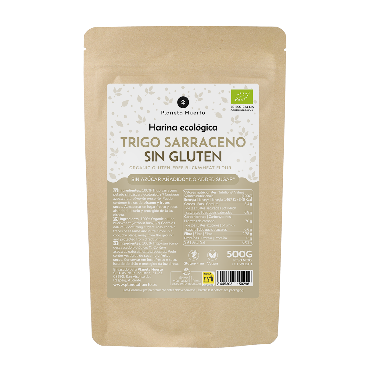 Glutenfreies Buchweizenmehl ECO Planeta Huerto 500g