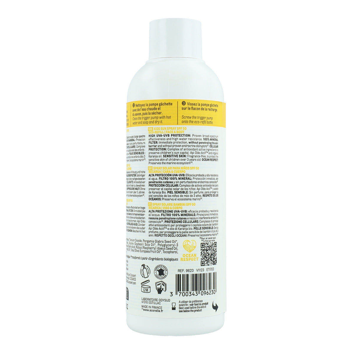 High protection sun spray refill for children SPF50 Acorelle 150 ml
