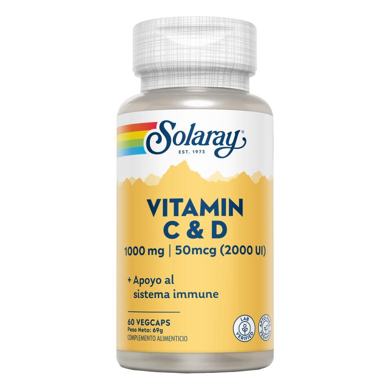 Vitamine C (1000 mg) + D (2000 UI) Solaray 60 Vegcaps