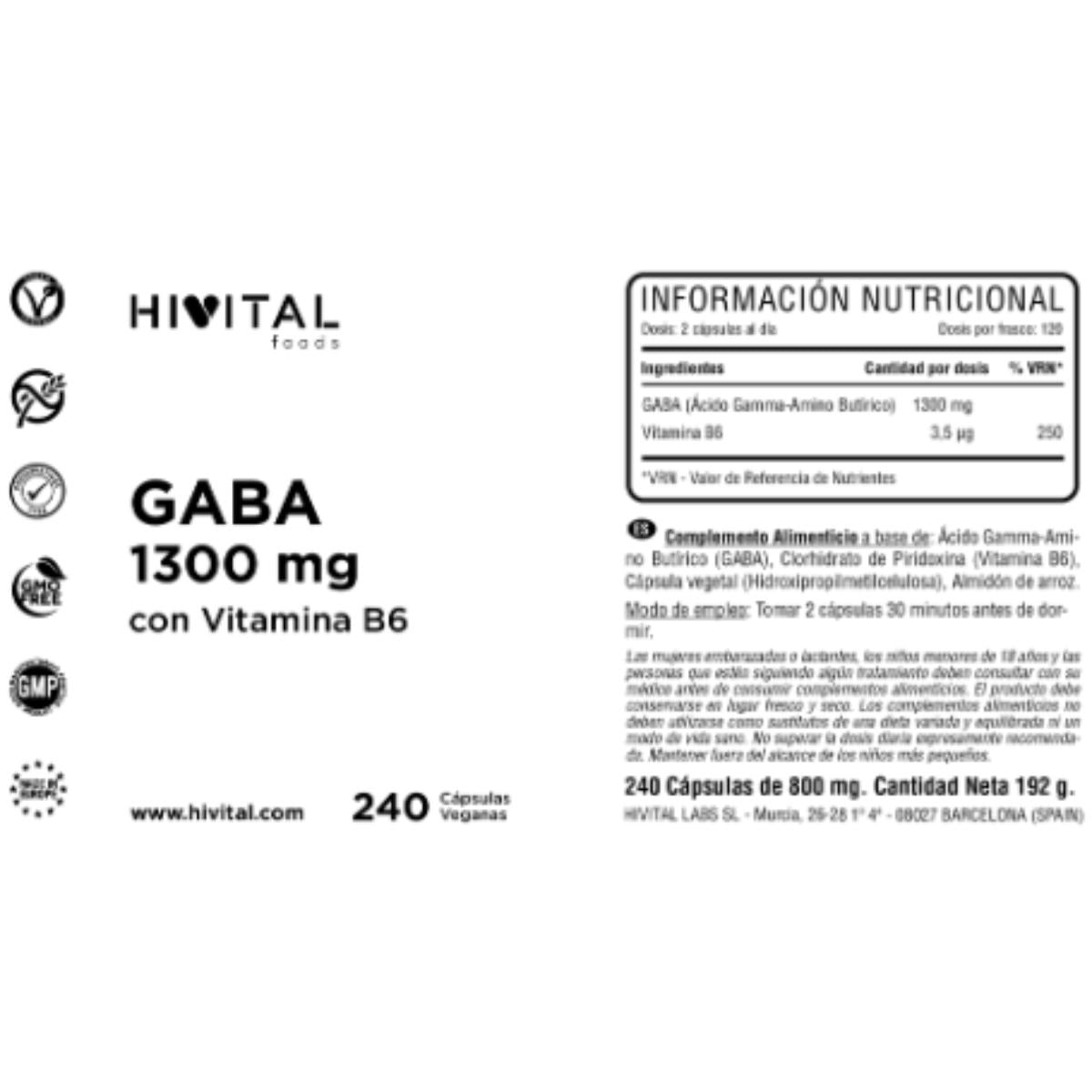 Gaba 1300 mg 240 veganistische capsules Hivital