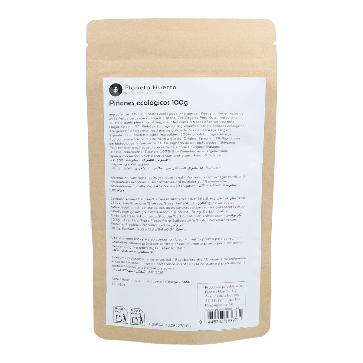 Pijnboompitten ECO Planeta Huerto 100gr