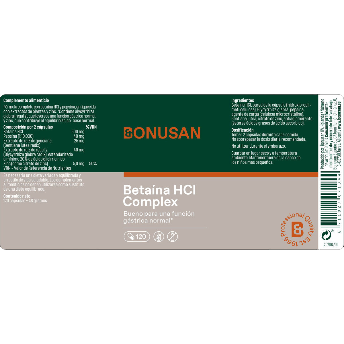 Betaine HCl Complex Bonusan 120 kapslar