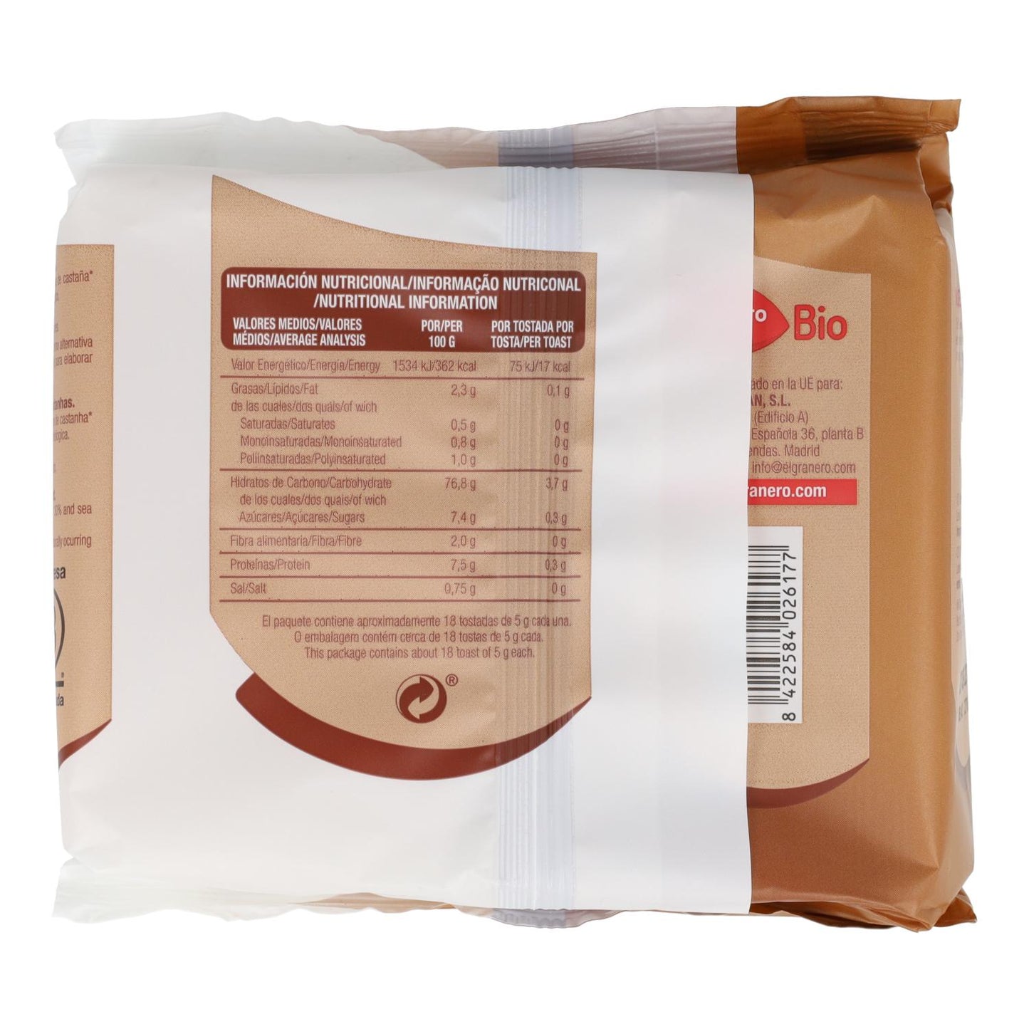 Pain grillé aux châtaignes bio sans gluten d'El Granero, 100 g