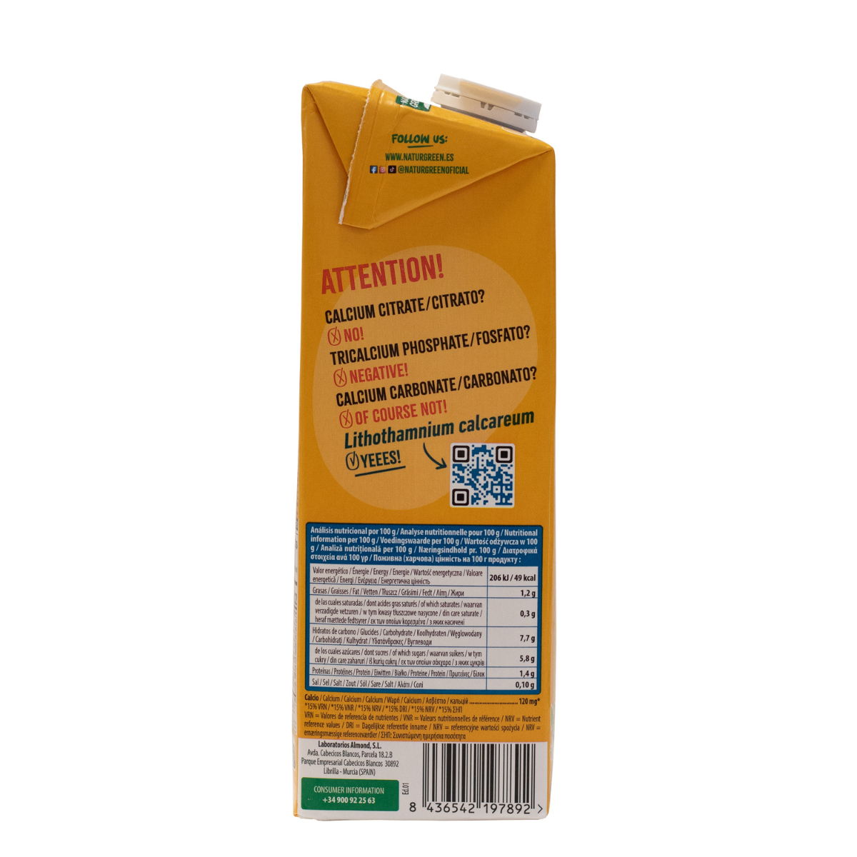 Pak van 6 stuks Haverdrank met calcium zonder toegevoegde suikers Naturgreen 1 liter