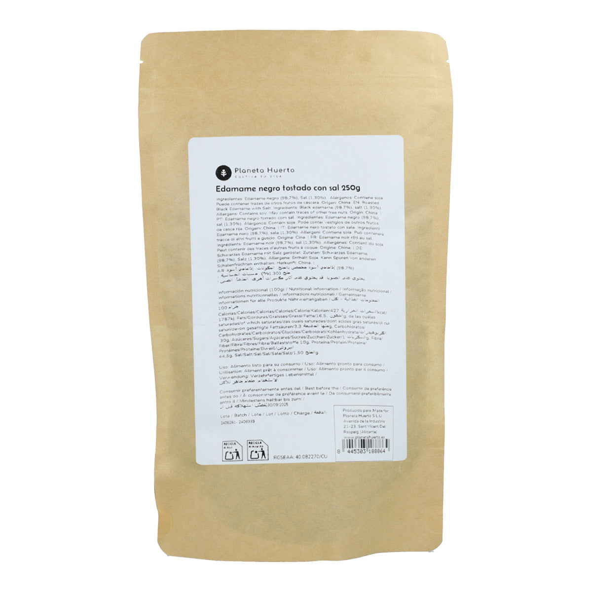 Geroosterde zwarte edamame met zout PLaneta Huerto 250gr