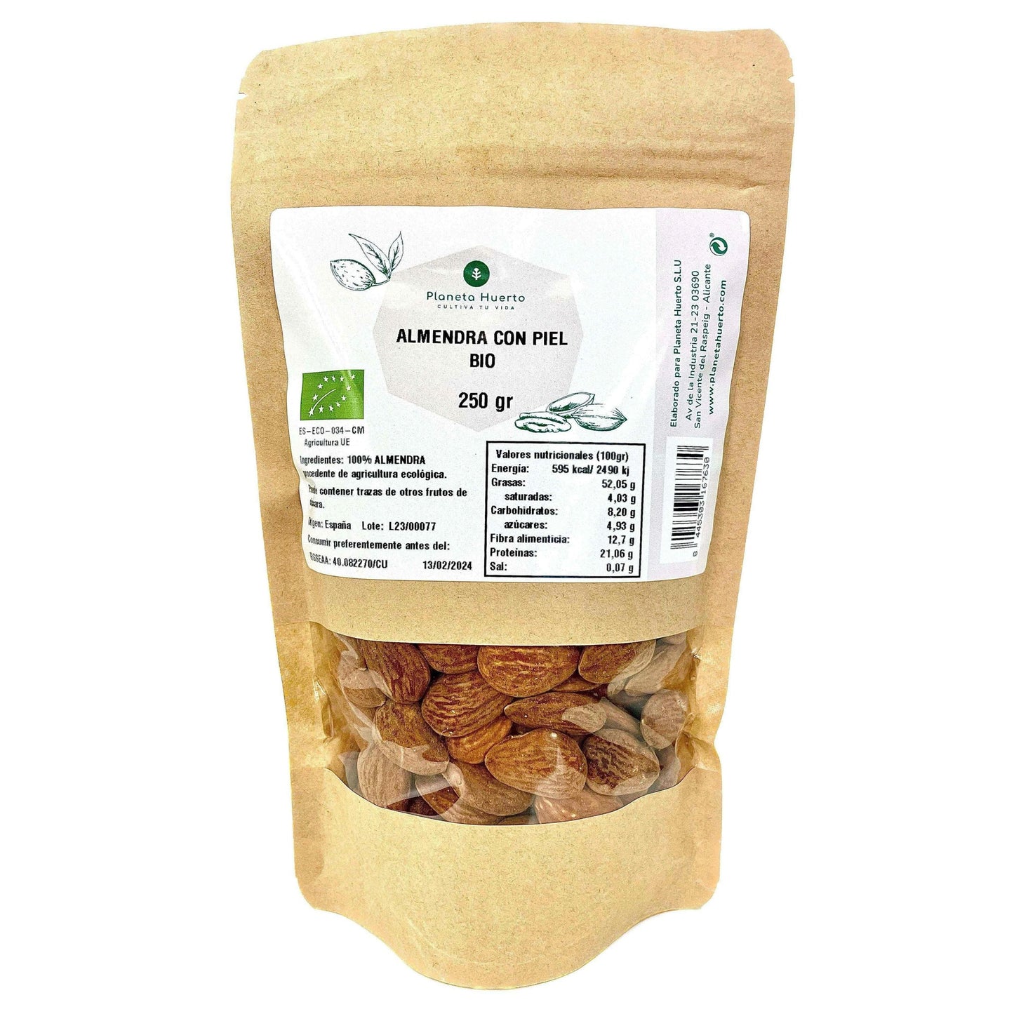 Mandorle naturali con pelle ECO Planeta Huerto 250 g