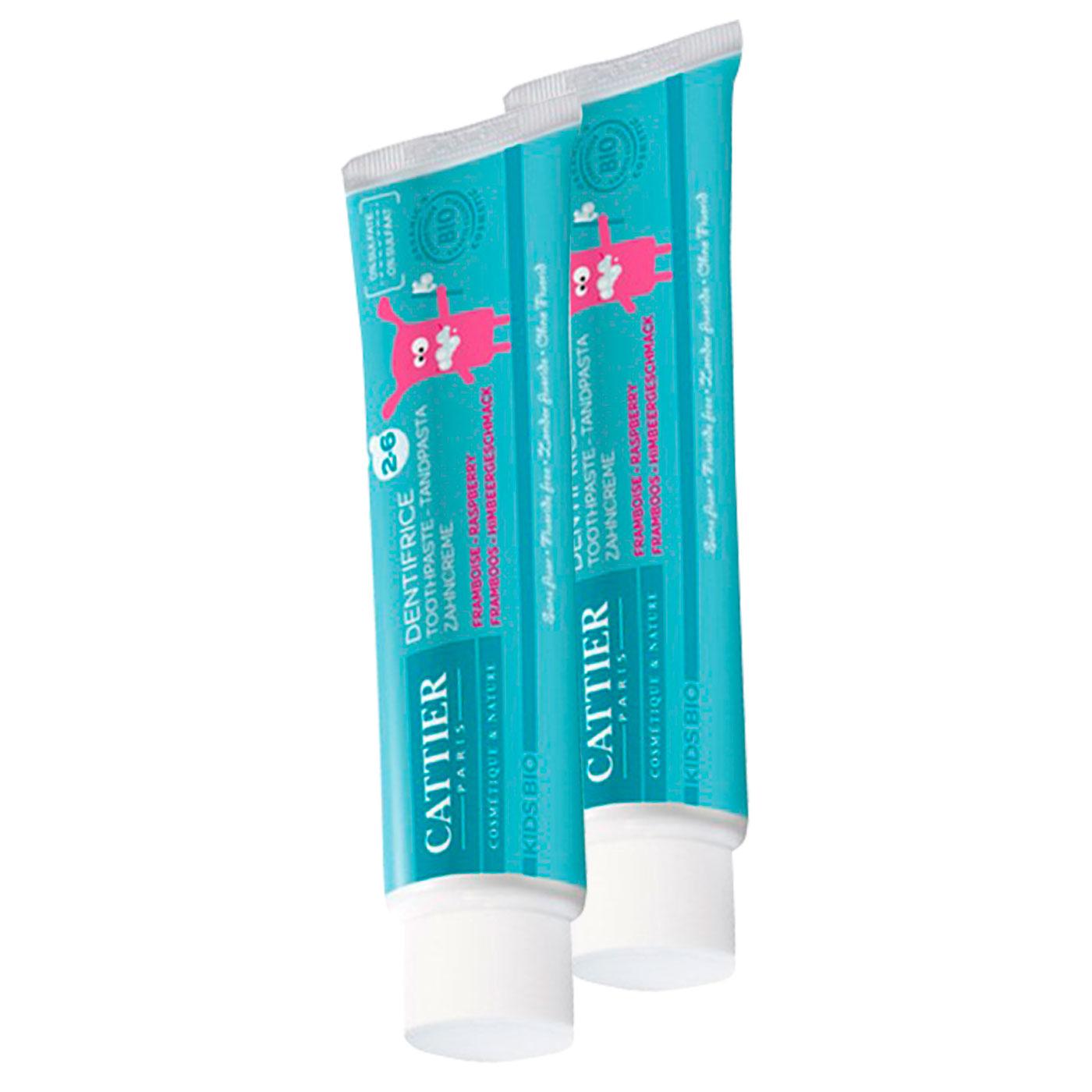 Lot de 2 tubes de dentifrice pour enfants de 2 à 6 ans Cattier, 50 ml.