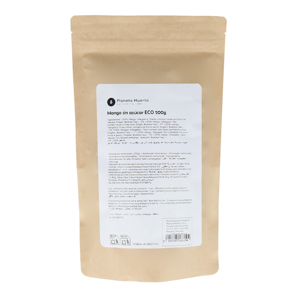 Unsweetened mango strips ECO Planeta Huerto 200 g